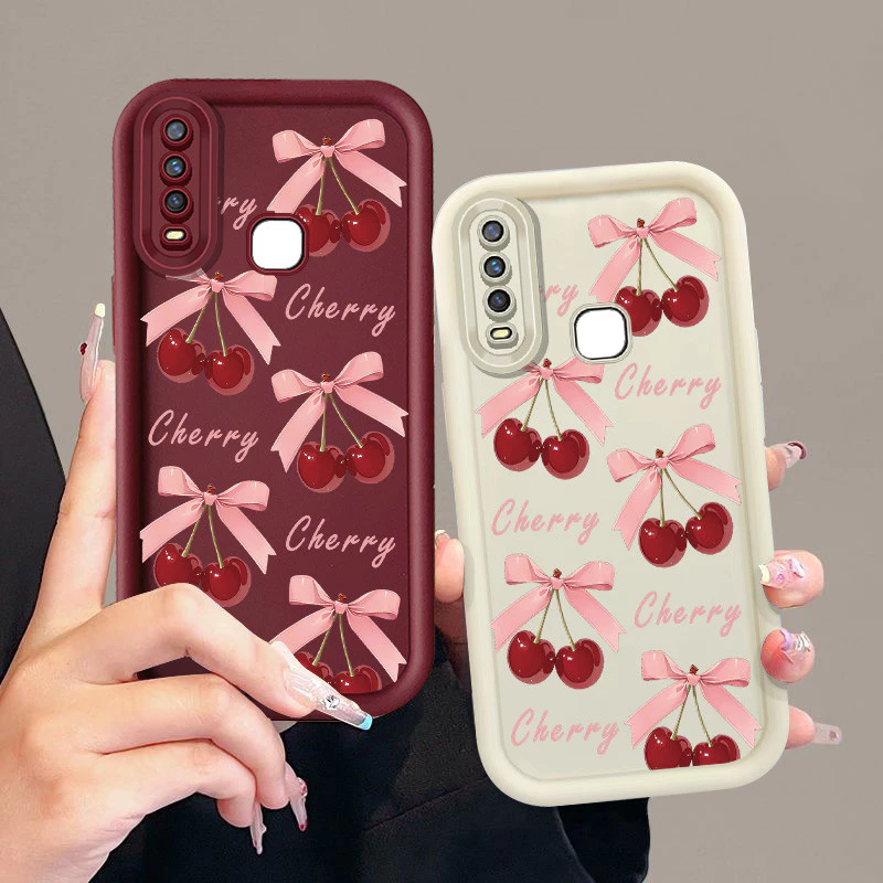 TPU ซิลิโคนนุ่มเคสโทรศัพท์สําหรับ VIVO Y12 1940 1906 1904 1902 1901 Y17 Y15 Y12i Y3S2020 Y11 Y20 Y20S Y20T Y12S Y11S Y11S Y20i Y12A แฟชั่นเชอร์รี่โบว์ป้องกันกรณีเชอร์รี่