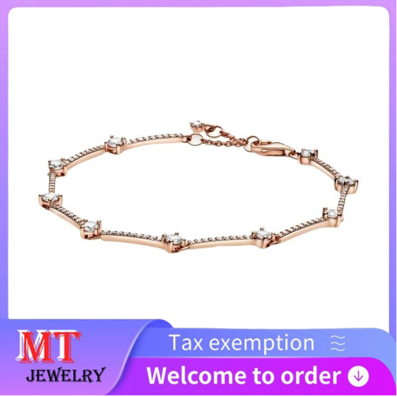 สร้อยข้อมือเงินสเตอร์ลิง สุภาพสตรี ประกายพาวェบาร์ ทำเองได้ง่าย รหัส 589217