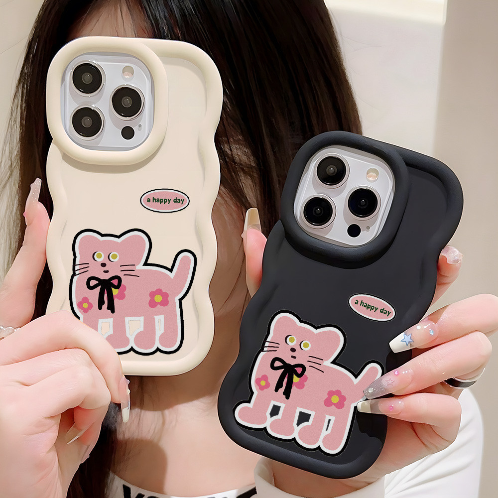 Cute Cat คลื่น กันชน ซิลิโคนเหลว เคส OPPO A56 A55S A57 A77 A58 A60 A92 A72 A78 A98 5G A16 A54 A18 A17 A15 A53S ปิดบัง