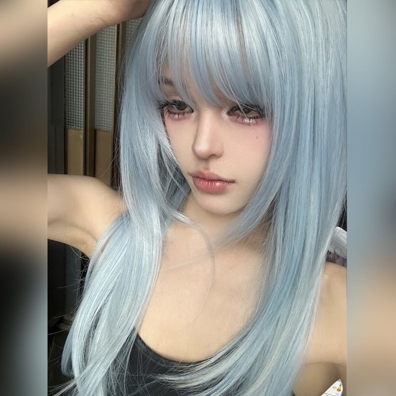 Koni [Angel Ice Blue] GL010 วิกผมหญิงทุกวัน Lolita ผมยาวตรง jk สมจริงหมวกวิกผมทรงผมเต็ม
