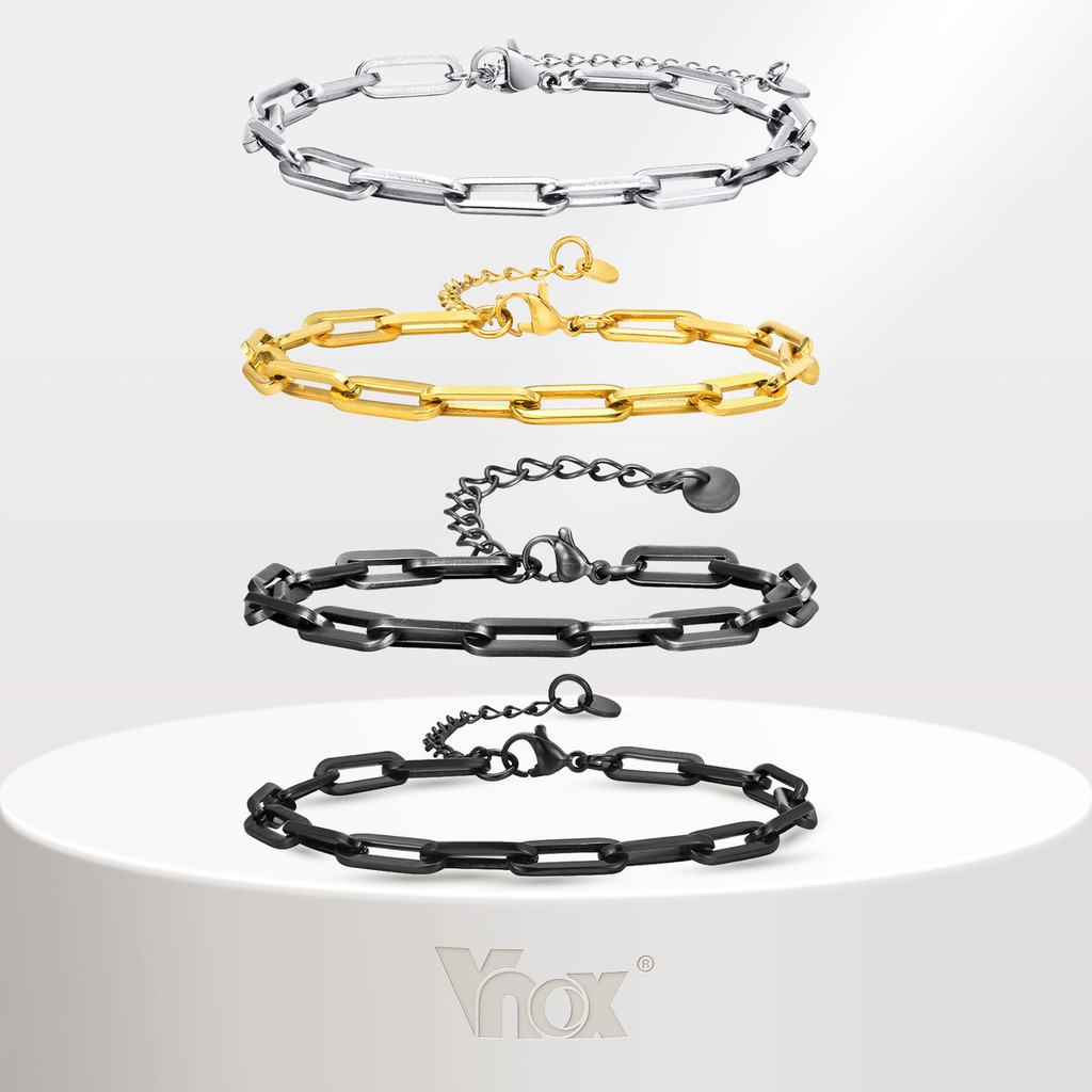 VNOX วีน็อกซ์ สร้อยข้อมือโซ่คลิปหนีบกระดาษ 5 มม. สําหรับผู้ชายแบบสบาย ๆ สไตล์สี่เหลี่ยมผืนผ้า ลิงค์ สายรัดข้อมือ, เครื่อ