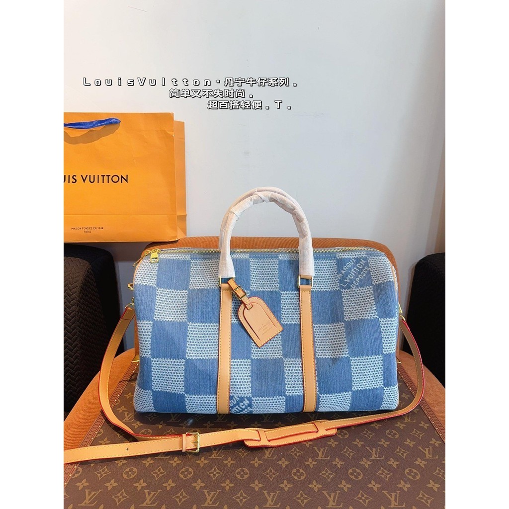 Lv Co-Branded keppall45 Diagonal Bag กระเป๋าเดินทางแฟชั่นคลาสสิกบรรยากาศที่มองเห็นได้ Unisex Univers