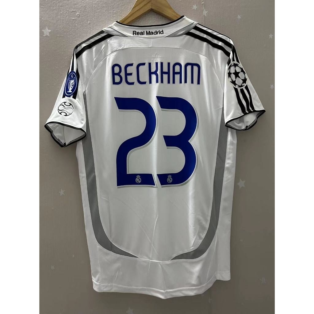06-07 RealMaderi BECKHAM RONALDO SERGIO RAMOS คุณภาพสูง Home Retro ฟุตบอล Jersey เสื้อยืดที่กําหนดเอง V.NISTELROOY
