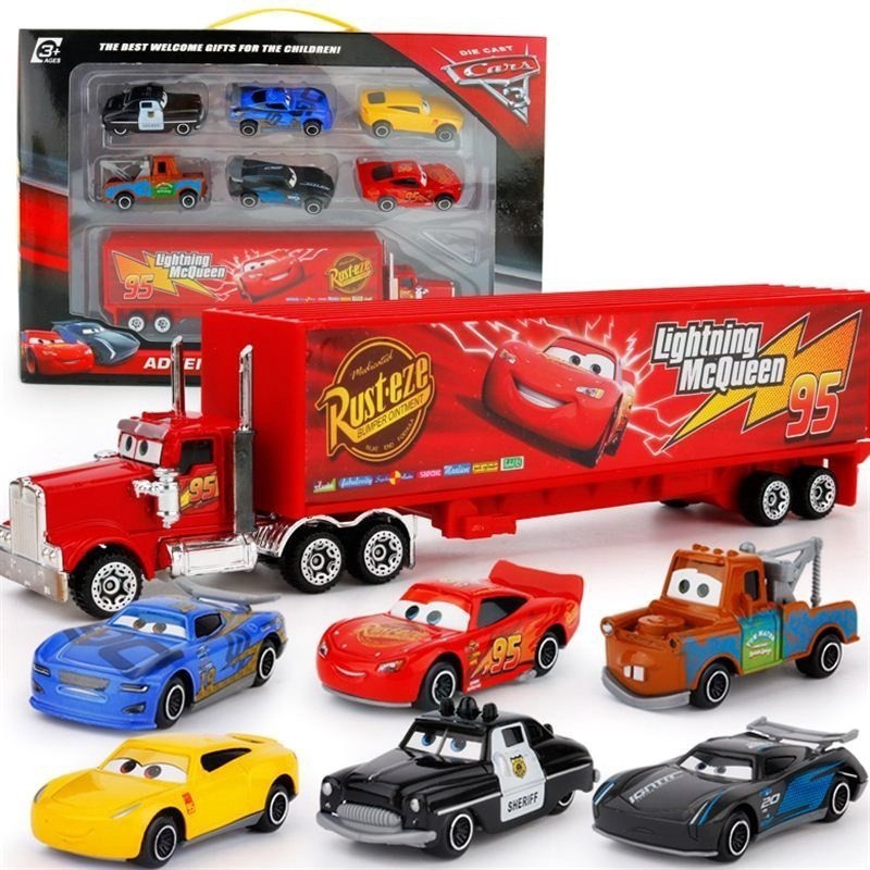 Disney Pixar Cars 3 Lightning McQueen Jackson Storm รถบรรทุก Mack ลุงโมเดลรถโลหะของขวัญของเล่นเด็กผู