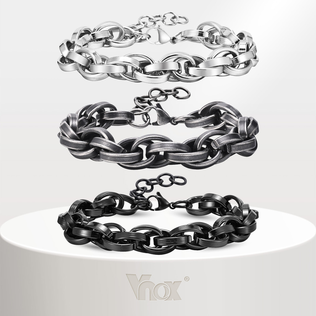 Vnox Twisted สร้อยข้อมือผู้ชาย Vintage Chain Link Handmade Punk Rock สแตนเลสรถจักรยานยนต์เครื่องประดับมืออุปกรณ์เสริมขาย