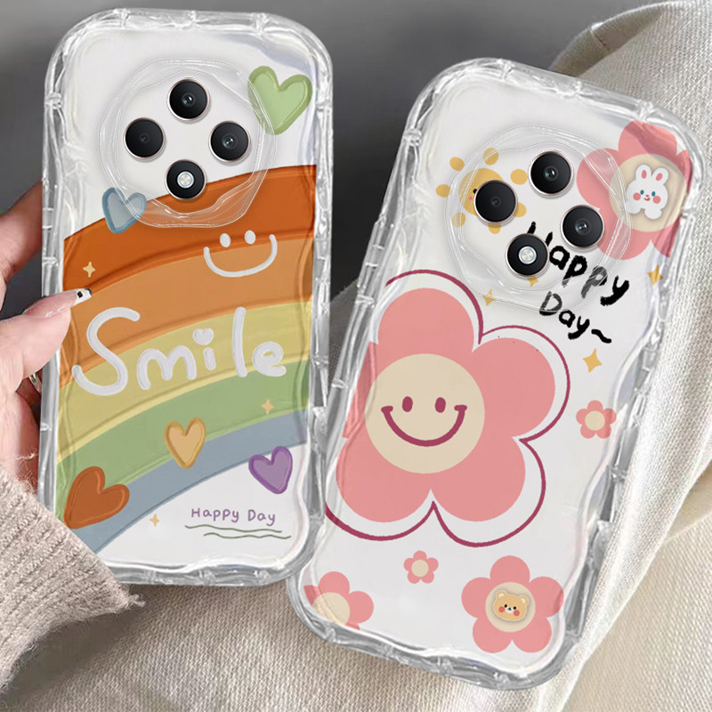เคส OPPO Reno 12F 5G Reno12F 11F 11 10 8Z 7Z 6Z ใสเคสโทรศัพท์ softcase ความรู้สึกสูงหยักแมวดอกไม้สายรุ้งโปร่งใสฝาครอบโทรศัพท์