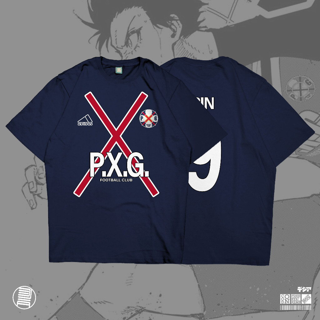 T-Shirtเสื้อยืด พิมพ์ลายการ์ตูนอนิเมะ Pxg FC Paris France Rin Shidou Blue Lock Jersey Kaos สไตล์ญี่ปุ่น S-5XL