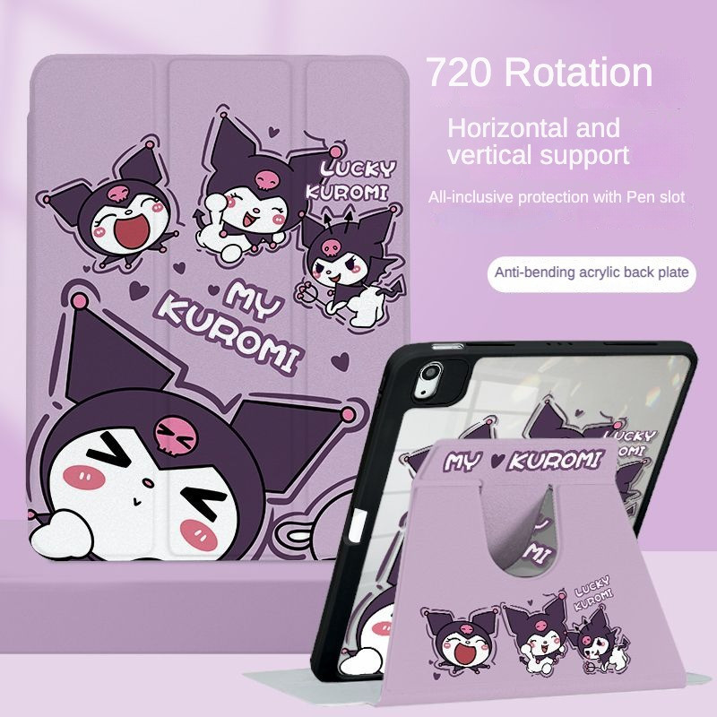 เคส Ipad 360 ° Rotationน่ารักการ์ตูนkuromiเหมาะสําหรับอะคริลิคipad Air6 Gen7/8/9 10.2 Gen5/6 9.7 Air4 Air5 10.9 Pro11 Gen10