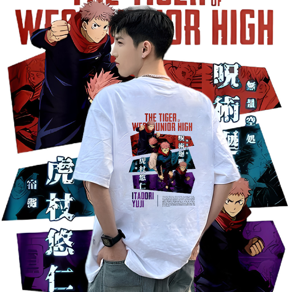 Jujutsu Kaisen อะนิเมะคอกลมคู่ 2 สีด้านบนพลัสขนาดเสื้อยืดแขนสั้น