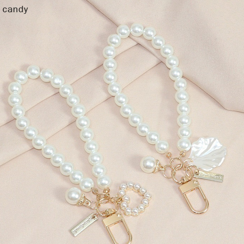 Ndy 1PC DIY หัวเข็มขัดแหวนตะขอผู้ถือกุญแจกระเป๋าจี้พวงกุญแจโทรศัพท์มือถือกรณีโซ่ Pearl String กระเป๋าจี้เครื่องประดับตกแต่ง N