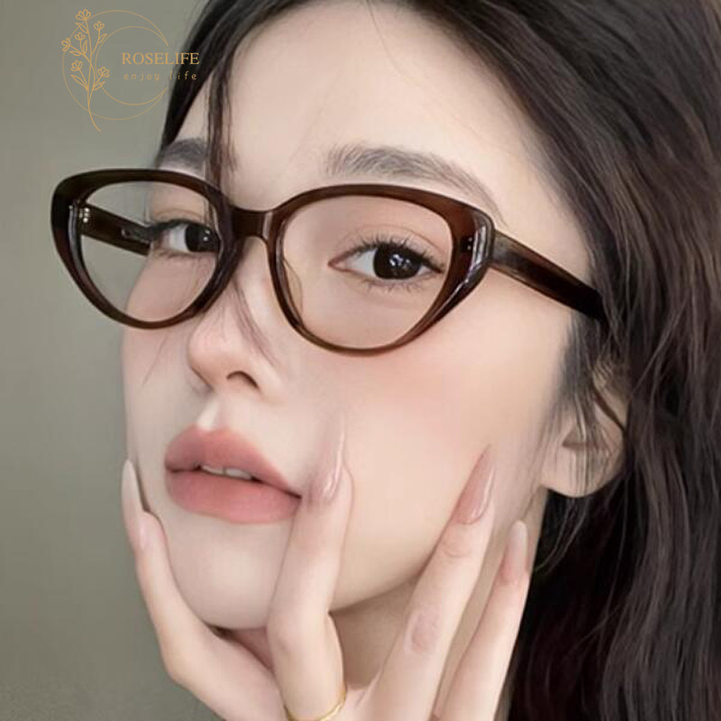 โรสไลฟ์ วินเทจสีน้ําตาลแมวตาแว่นตาสําหรับผู้หญิงสาวแฟชั่นแสงสีฟ้าปิดกั้นเลนส์แว่นตาวันหยุดแว่นตาเครื่องประดับ