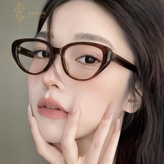 Roselife Vintage Brown Cat Eye Eyeglasses for Women girls Fashion Blue Light Blocking Lens Glasses Vacation Eyewear Ornaments