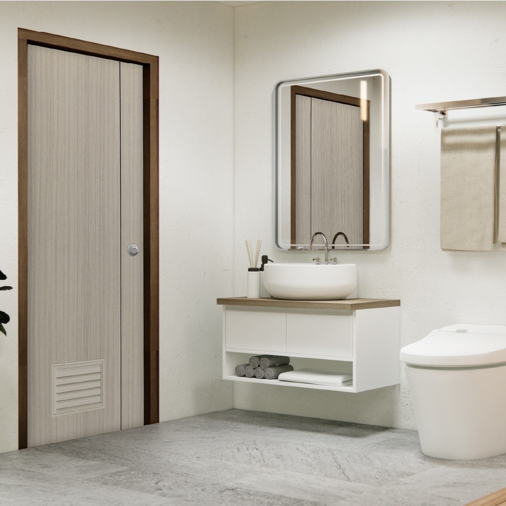 GlobalHouse  WELLINGTAN ประตู uPVC Profile เซาะร่องเส้นดำ เกล็ดล่าง WM 2-GL 70x200 ซม.  สินค้าของแท้คุณภาพดี