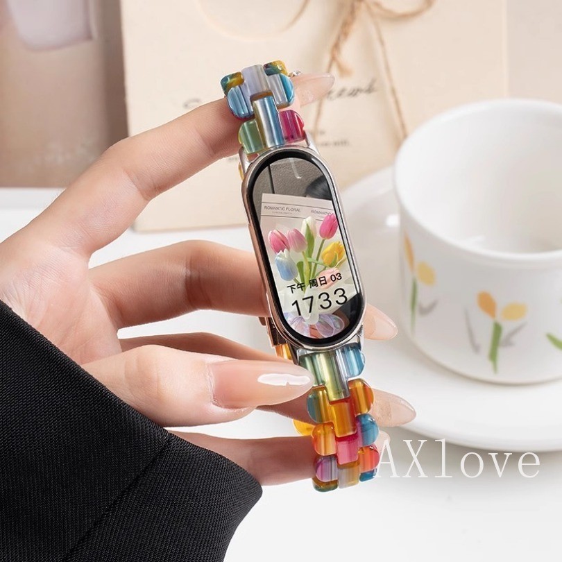 สายรัดสําหรับ เสี่ยวหมี่ ไมล์ วงดนตรี 9 8 เอ็นเอฟซี สร้อยข้อมือสําหรับ ไมล์ วงดนตรี 9 ไมล์ วงดนตรี 8 สายนาฬิกาแฟชั่นเรซิ่นอะคริลิพลาสติกแข็งสายรัดข้อมืออุป - รูปที่ 7