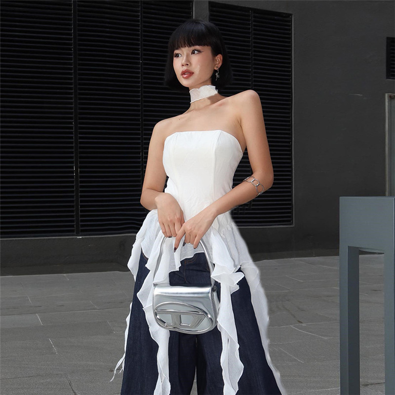 Kliou ฤดูร้อนแฟชั่นสตรีไม่สม่ําเสมอพู่ออกแบบปิดไหล่ธรรมดา Camisoles Strapless Tube Tops เสื้อกั๊กเซ็กซี่