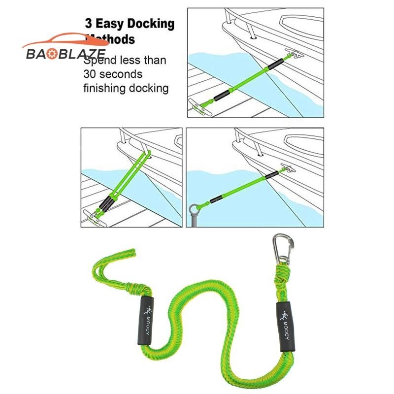 [Baoblaze] Bungee Dock Line สําหรับเรือ 4 ฟุตเชือกเชื่อมต่อเรือพร้อมคลิปสแตนเลสเรือ Dock เชือกเส้น M