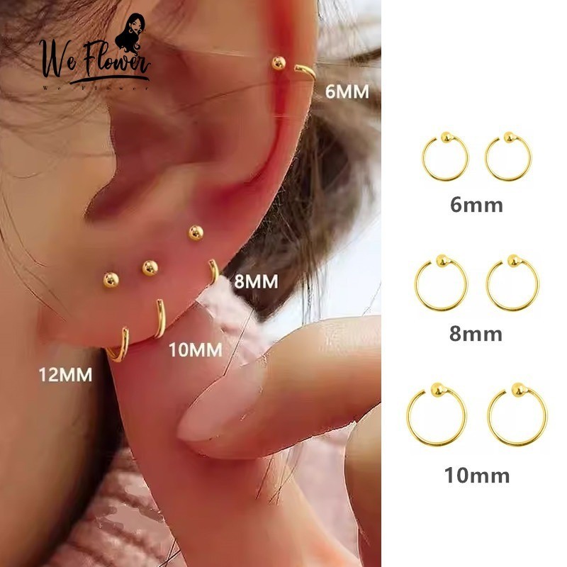 เราดอกไม้ Elegant Gold ลูกปัดขนาดเล็กวงกลม Pierced Hoop ต่างหูสําหรับผู้หญิงสาว Hypoallergenic Pick ฟรีกระดูกอ่อนหูเครื่องประดับ