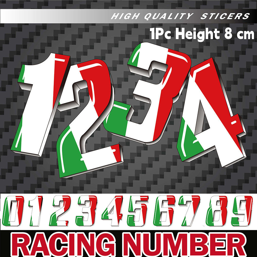 หมายเลขแข่งสะท้อนแสง TRICOLOR NUMBERS สติ๊กเกอร์รถจักรยานยนต์ หมวกกันน็อคจักรยาน สําหรับมอเตอร์ รถ Go Kart Quad Boat Tir