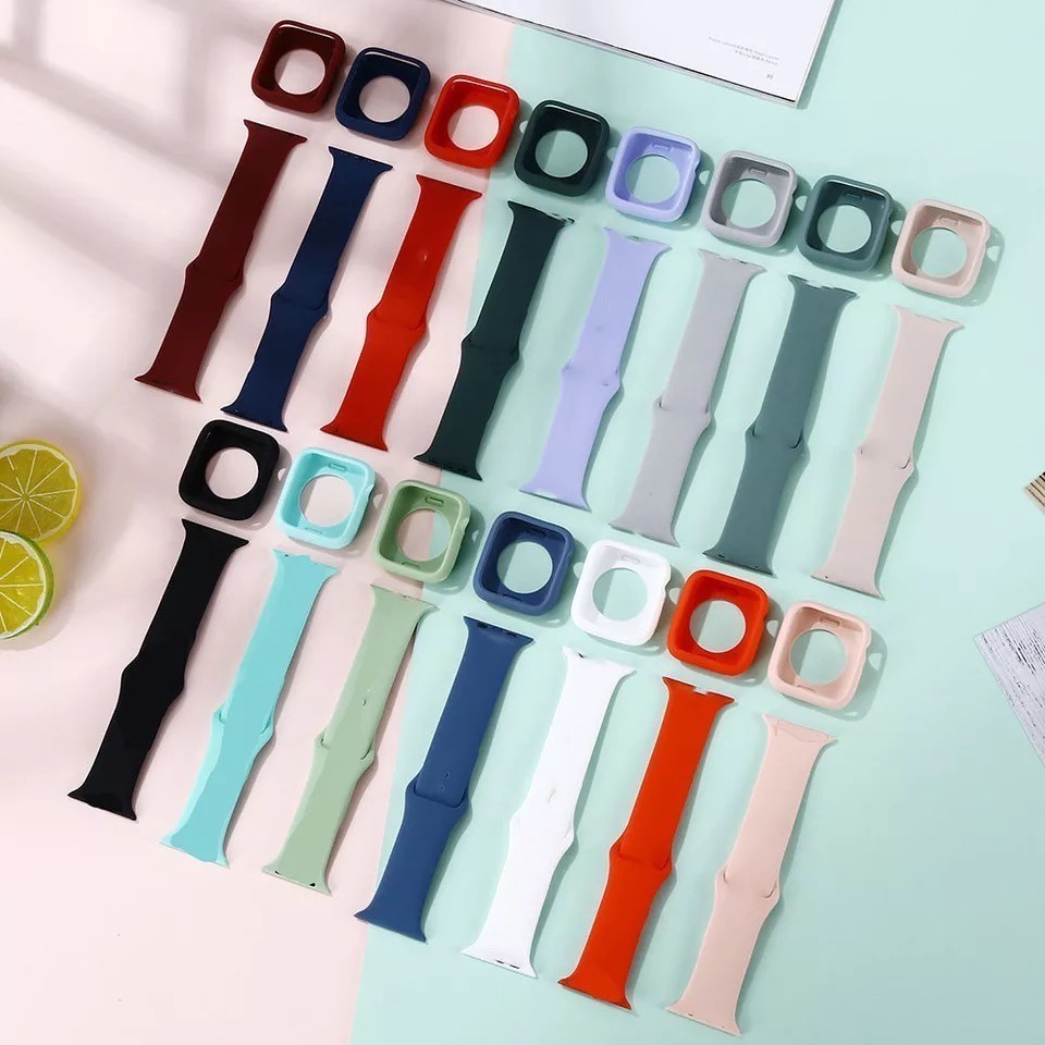 Set เคส+สายซิลิโคน iWatch 38mm 40mm 42mm 44mm เคสสําหรับแอปเปิ้ลวอช สายนาฬิกาสำหรับแอปเปิ้ลวอช