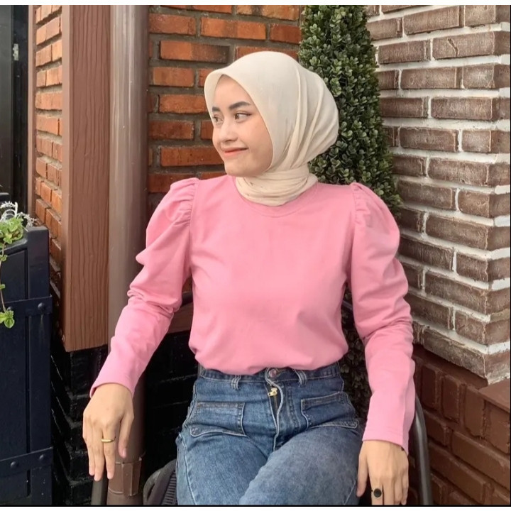 Puffy Shoulder Top Wafer Balloon Model T-Shirt / Womens Top ล่าสุด