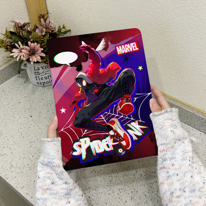 เคสป้องกัน iPad 10th Generation Air4 Air5 Air6 10.5 นิ้วการ์ตูน Spider Man พร้อมช่องเสียบปากกา Gen7/8/9 วัสดุผ้าไหม Mini4 5 ฝาครอบป้องกันการตกกรณีแท็บเล็ต
