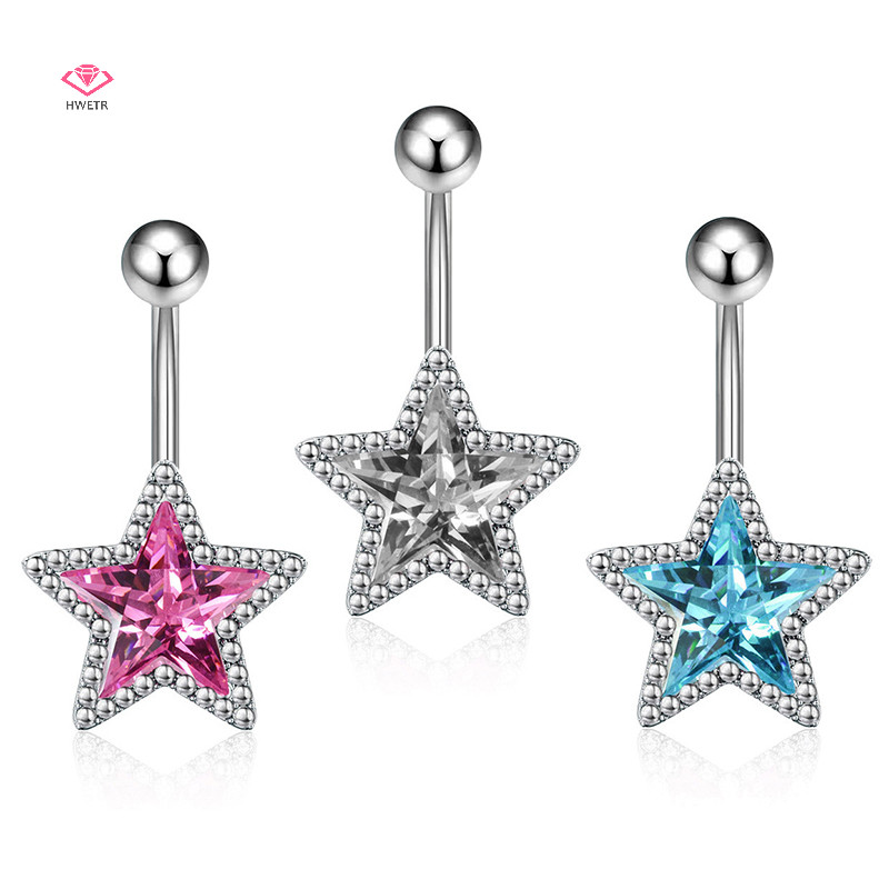 Hwetr จี้คริสตัล Belly ปุ่มแหวนผู้หญิง Star Zircon แหวนสะดือเครื่องประดับ Pentagram Belly แหวนเซ็กซี่เครื่องประดับใหม่