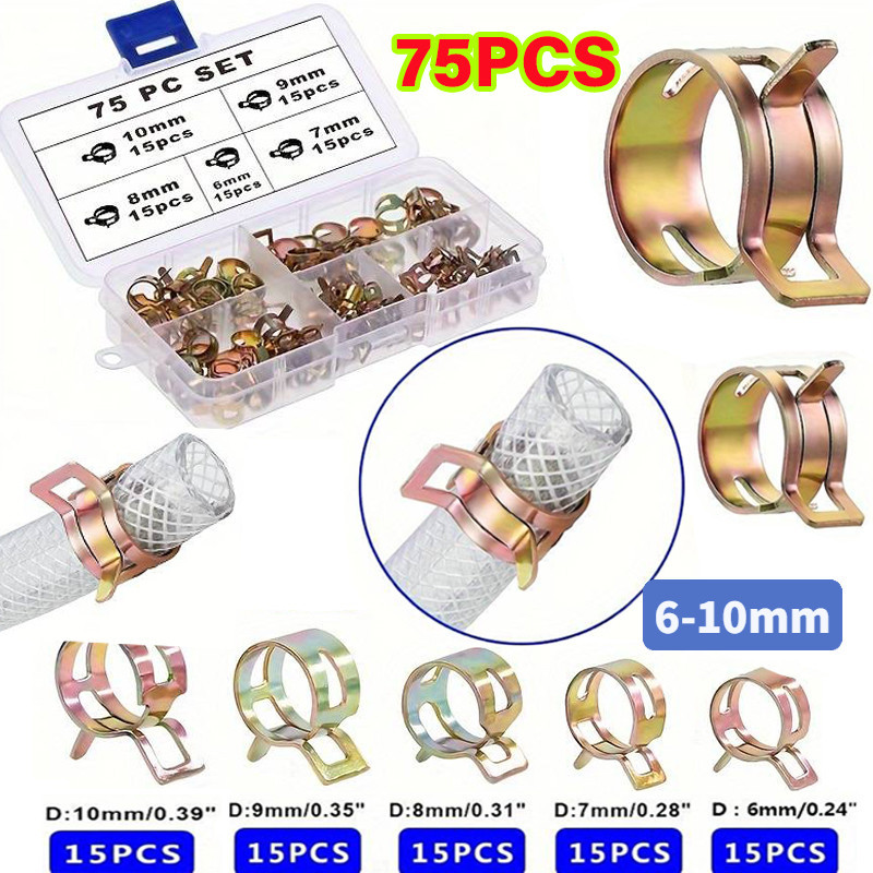 เหล็กรัดท่อ แบบสปริง คลิปสปริง (75ชิ้น) 6-10mm เหล็กรัด รัดสายน้ำมัน กิ้บรัดท่อ แคมป์รัดแบบสปริง