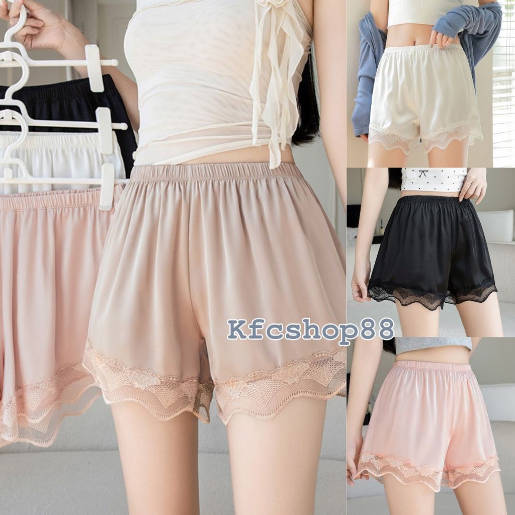 พร้อมส่ง กางเกงขาสั้นแต่งลูกไม้ ซับใน ใส่นอน ผ้านิ่ม #sub02