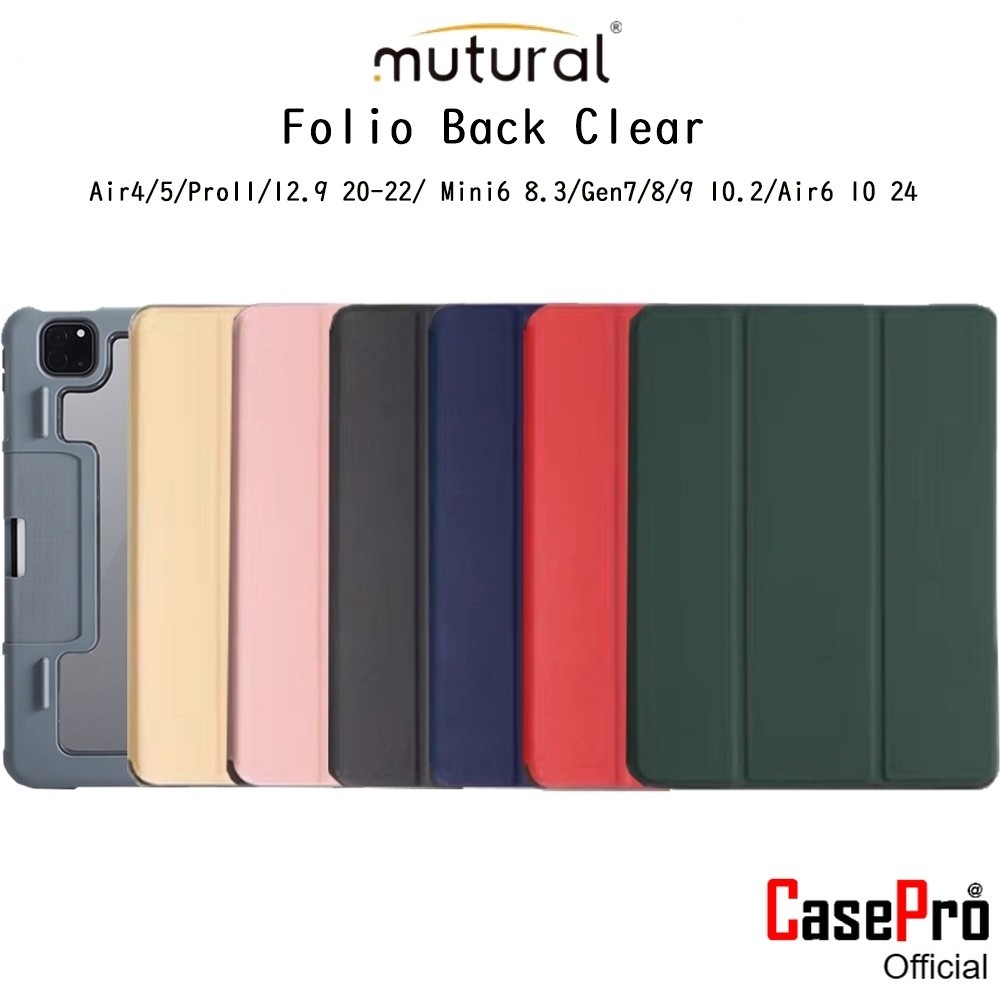 MUTURAL Folio Back Clear เคสหนังกันกระแทกแบบหลังใส เคสสำหรับ Air4/5/Pro11/12.9 20-22/Mini6/7 24/Gen7/8/9 10.2/Air6 10 24