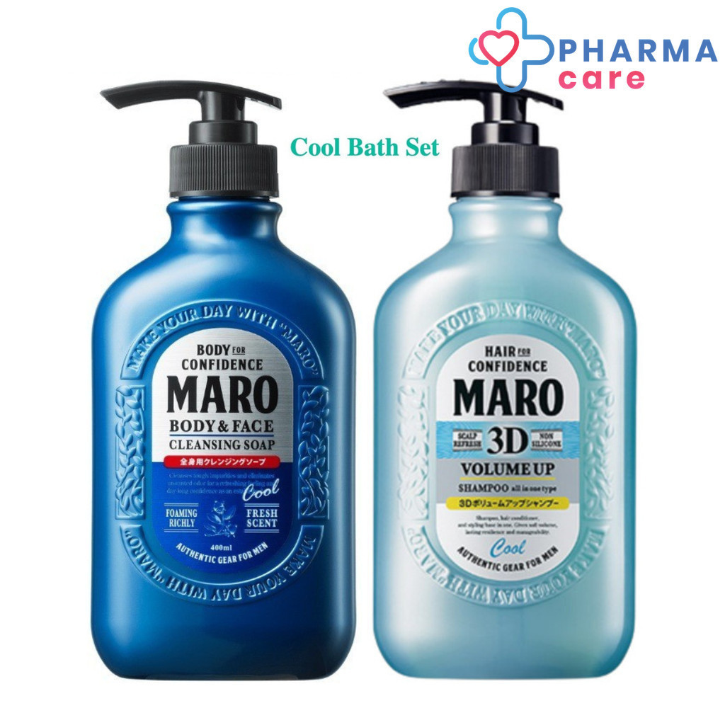 Maro All in One Cool Bath Set สูตรเย็นสดชื่น Maro 3D Volume Up Shampoo Cool 400 ml + สบู่ 2in1 Body & face 400 ml. [PC]