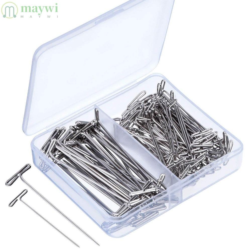 Maywi 150 ชิ้น T Pins, 1&2 นิ้ว Silver Straight Pins, อุปกรณ์หัววิกผมสแตนเลสสําหรับควิลท์และการปิดกั้น