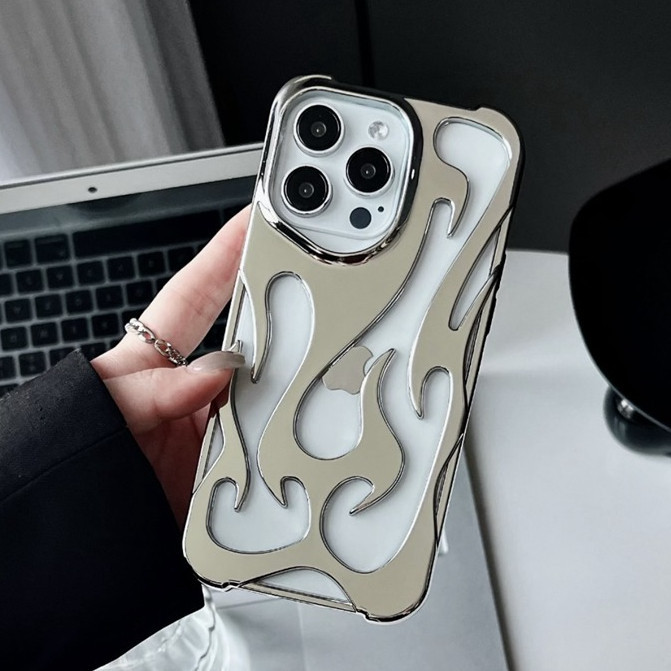 So Cool Electroplated ไทเทเนียมเงินเปลวไฟรูปแบบความร้อนรังสี Cooling เคสโทรศัพท์สําหรับ IPhone 11 12 13 14 15 16 Pro Max Plus 14 + 15 + คู่ผู้หญิงแฟชั่นกันชนของขวัญ