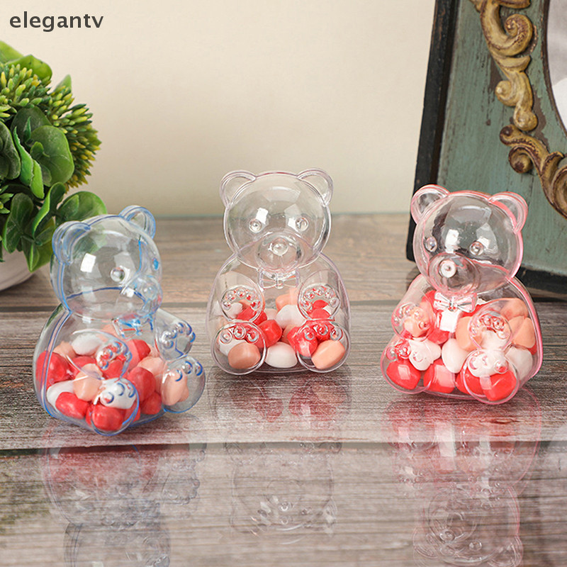 Egn 12 ชิ้นตกแต่งต้นคริสต์มาสกล่องขนมโปร่งใสรูปหมีขนาดเล็กโปรดปรานกล่องบรรจุของขวัญกล่องเล็กใส N