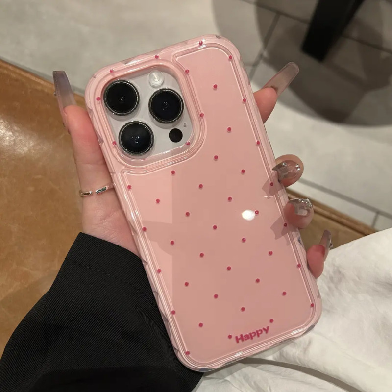 หรูหรา สีทึบ Polka Dot ถุงลมนิรภัย Drop proof เคสโทรศัพท์สําหรับ iPhone15 14 13 Pro Max ปลอกกันกระแทกป้องกันกล้องซิลิโคนนุ่มปกหลัง