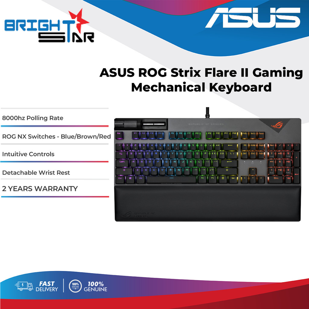 Asus ROG Strix Flare II Mechanical Gaming Keyboard ROG NX สีฟ้าสีน้ําตาลแดง