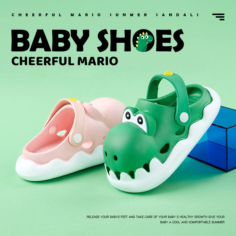 Cheerful Mario รองเท้าแตะไดโนเสาร์เด็กกันลื่นป้องกันการชนกันสบายจระเข้แฟชั่นเด็กชายและเด็กหญิงรองเท้าแตะ