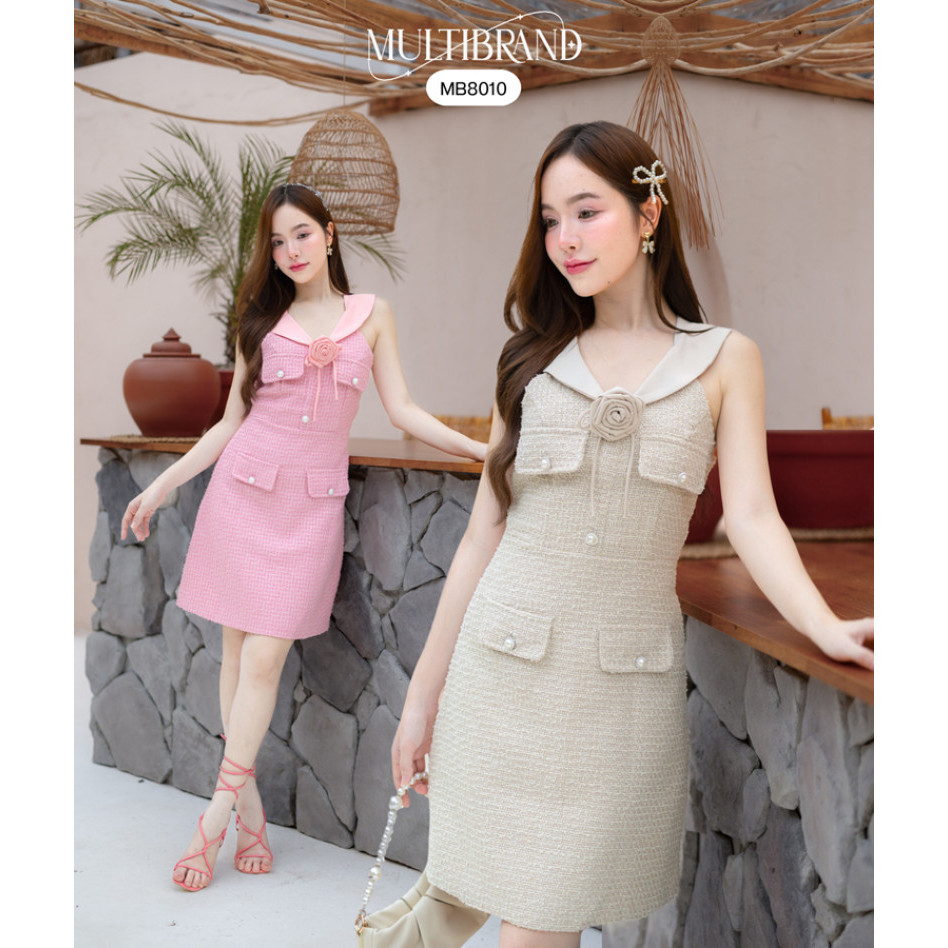 Fairyangelstore - เดรสขอปกแต่งโบว์ดอกไม้ผ้าทวิต (MB8010)