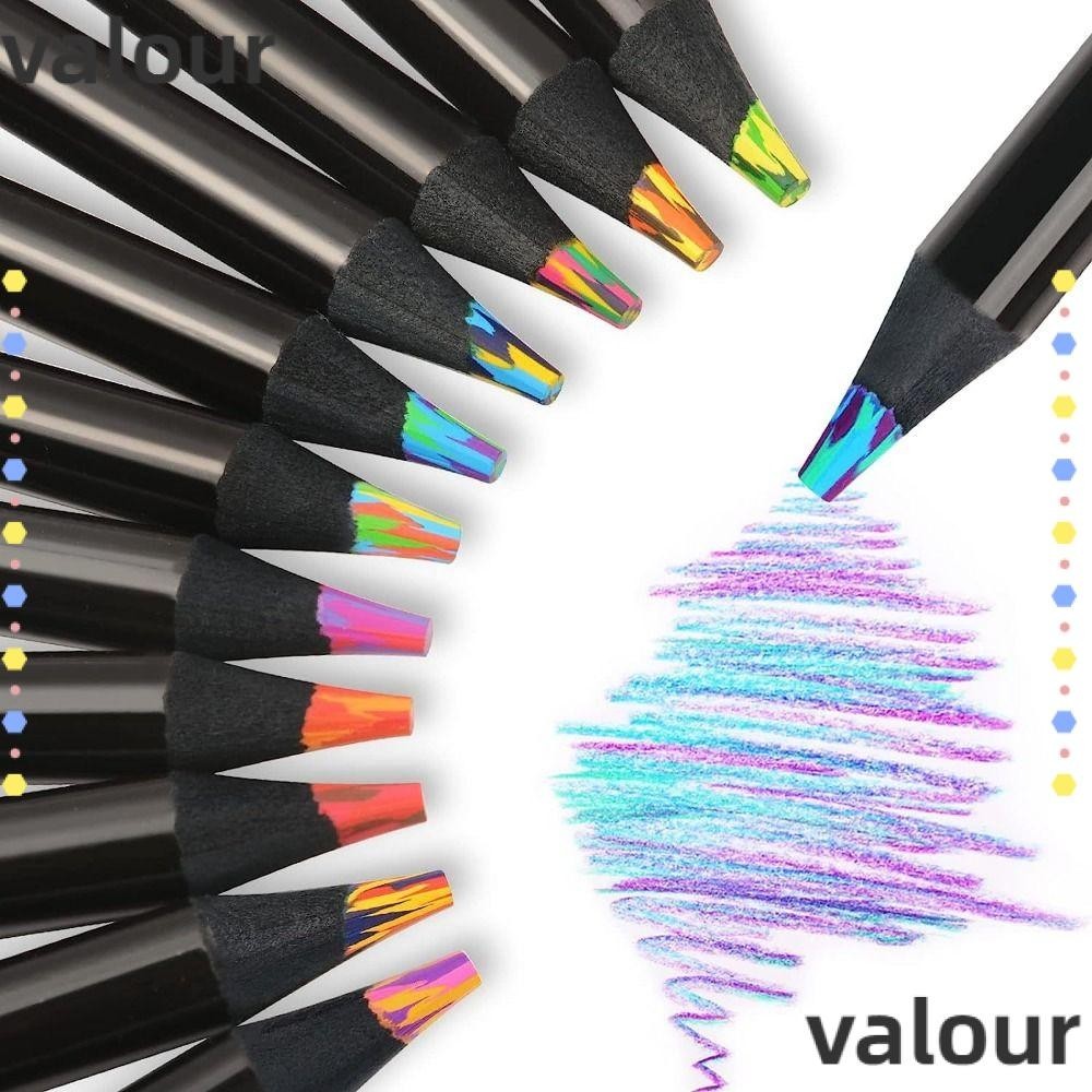 VALOUR ดินสอสี แกนสีรุ้ง 8/12 สี, ดินสอไม้สีดํา, คุณภาพสูง สําหรับเครื่องมือกราฟฟิตี