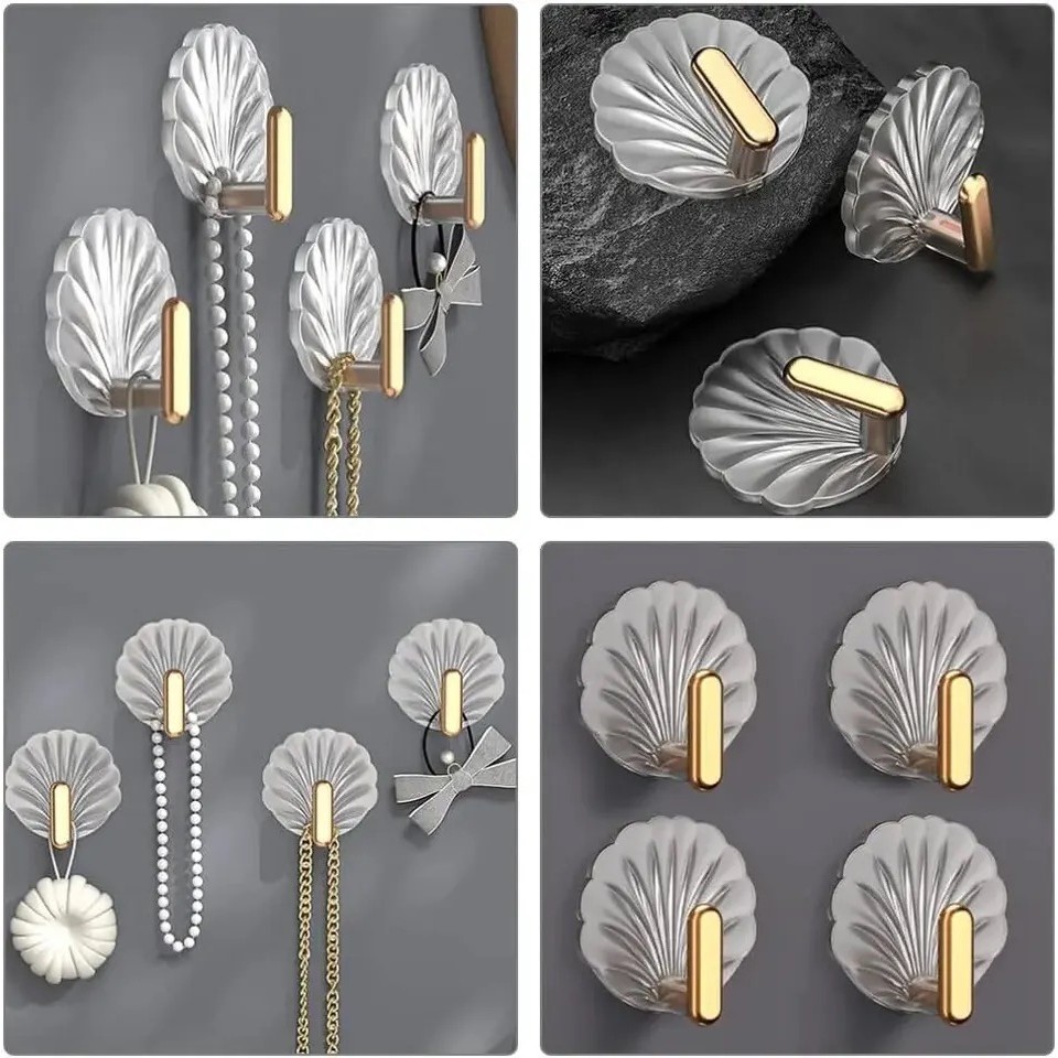 ตะขอติดผนังอะคริลิครูปเปลือกหอย ตะขอติดผนัง มีกาวในตัว ไม่ต้องเจาะ - รูปที่ 6