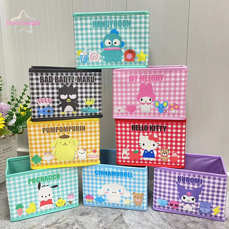 <DBFl> Kawaii Sanrio Hello Kitty กล่องเก็บของแบบพับได้ My Melody Cinnamoroll Kuromi Desktop Organizer กล่องแต่งหน้าสาวของขวัญใหม่