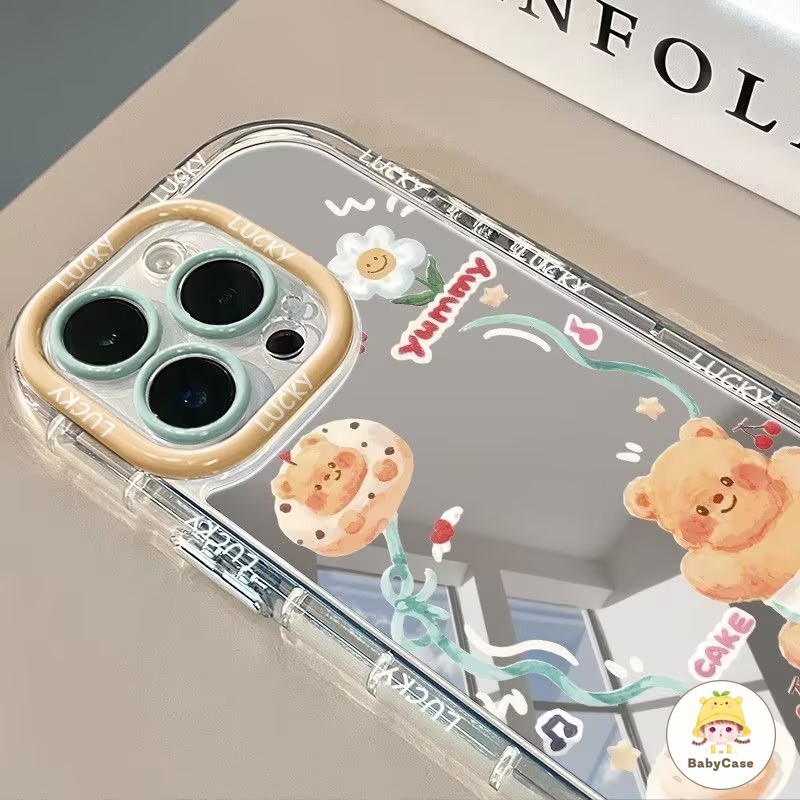 ดอกไม้สวย น่ารัก หมีเนย เค้กอร่อย กระจกแต่งหน้า เคสIPhone 16 11 13 14 15 12 Pro Max 7Plus XR X XS Max 8 15 14 Plus SE