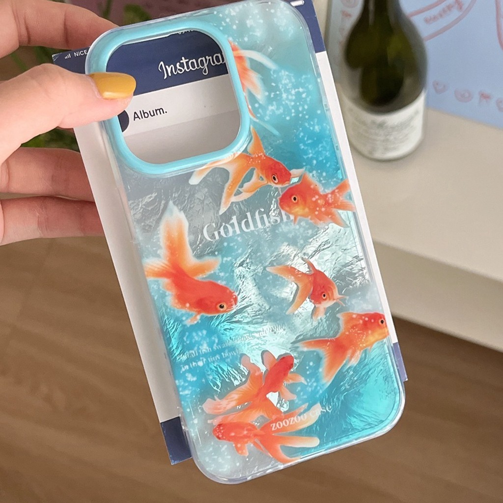 สําหรับiphone 15 Pro Max 14 13 12PMที่ไม่ซ้ํากันCyprinidaeปลาทองLucky Blue IMD Craft Soft TPUกันกระแทกเคสโทรศัพท์Anti-scratch Dirtทนฝาครอบป้องกันShell