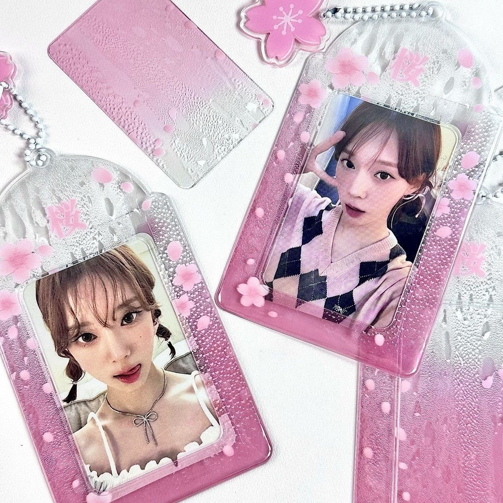 Ins PVC Pink Gradient Cherry Blossom 3 นิ้วผู้ถือบัตร Idol น่ารักจอแสดงผลผู้ถือบัตร
