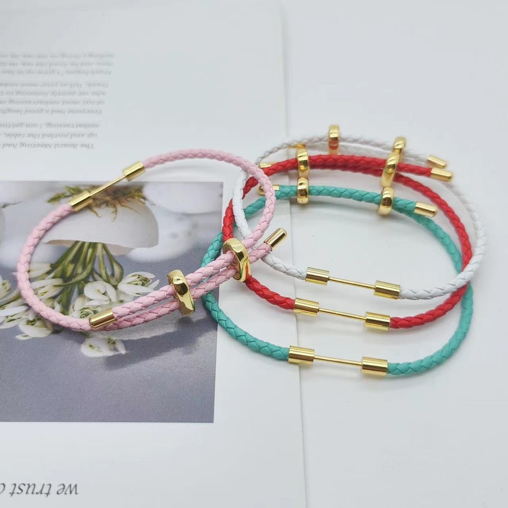 สี Retention 18K ทองแดง Gold-Plated Two-Way ปรับ 3 มม.เชือกหนัง DIY เชือกมือเครื่องประดับทําด้วยมือ