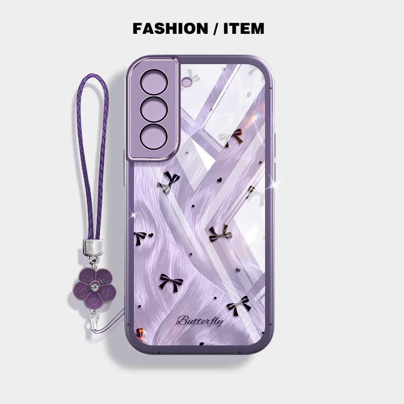 แฟชั่น Dreamy Feeling เคสโทรศัพท์กันกระแทกสําหรับ Samsung Galaxy S21 Plus S21 Ultra S20 S21 FE 4G 5G หมายเหตุ 20 Ultra ปลอกโปร่งใสฝาครอบป้องกันดอกไม้เชือกแขวน