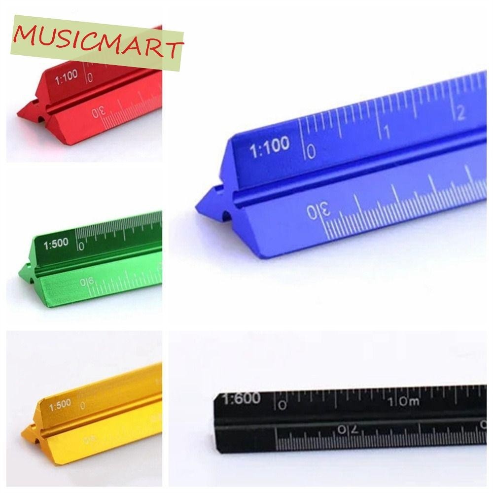 Musicmart ไม้บรรทัดสเกลสามเหลี่ยม, ไม้บรรทัดวัดอลูมิเนียมอัลลอยด์มัลติฟังก์ชั่น, นักเรียน 15 ซม. 30 ซม. ไม้บรรทัดโลหะทางเทคนิคที่มีสีสันเครื่องเขี