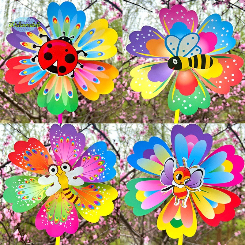 [Welcomebili] 1 ชิ้นการ์ตูนดอกไม้รูปแมลงมือถือ Windmill ตกแต่งบ้านสวน Wind Spinner Whirligig Yard Decor ของเล่นเด็กกลางแจ้งใหม่