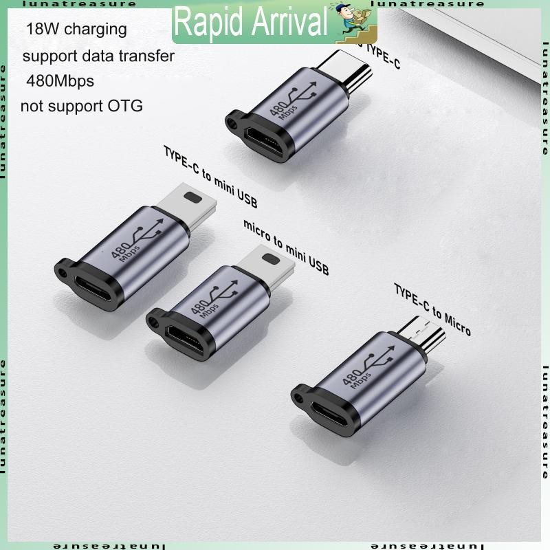 Lun Type-C เป็น Micro USB Mini USB Adapter Converter 18W อลูมิเนียมอัลลอยด์เชื่อมต่อ 480Mbps สําหรับกล้องดิจิตอล GPS Receiver