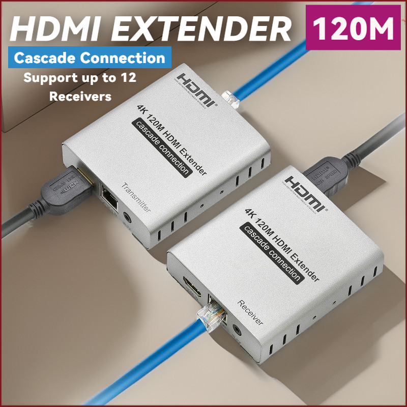 4k 120M HDMI Extender ผ่าน Cat5e หรือ Cat6 สายรองรับการเชื่อมต่อ Cascade สูงสุด 12 ตัวรับสัญญาณพร้อม