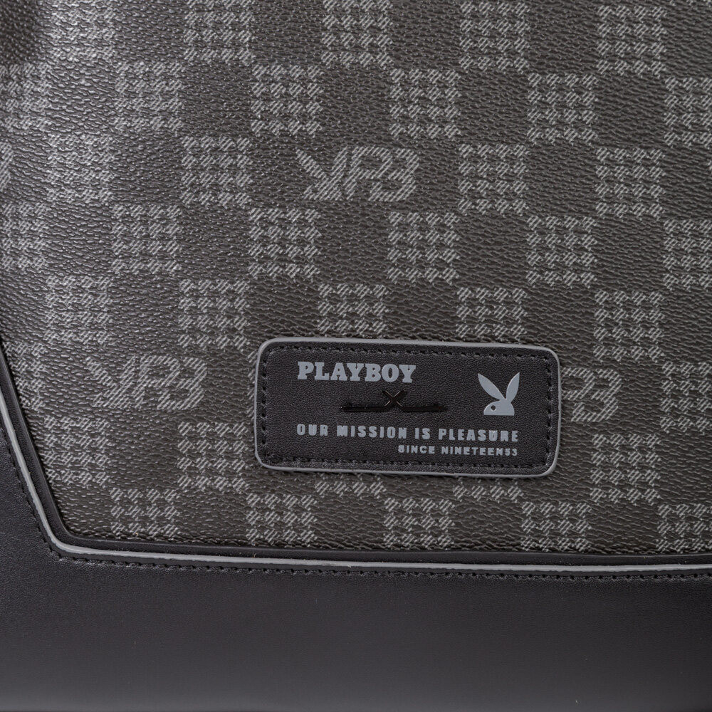 Playboy:Vincent  Men's bag กระเป๋าสะพายข้างผู้ชาย รุ่นST-B243PBM287-BK ดีไซน์กระเป๋าทรงแมสเซนเจอร์ ลายตารางโลโก้ สีดำ